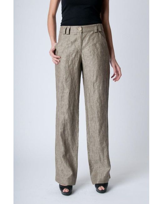 Conquista Natural Straight Linen Pants Khaki