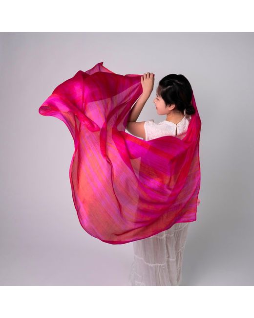 Silk and Bears Pink Hot Brushstroke Silk Scarf – Hand-Dyed Mulberry Silk Shawl, Beach & Pool Party Cover-Up