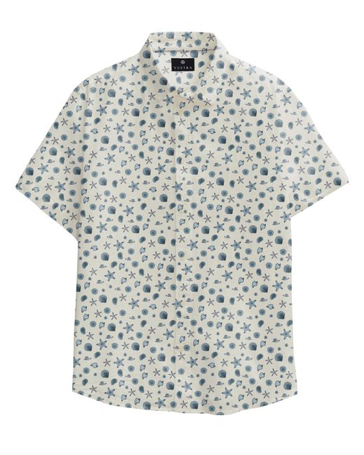 Vustra White Nautical Print Short-Sleeve Button-Down Shirt for men