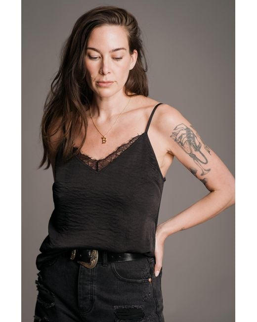 Little Lies Black Nightbird Lace Trim Cami Top