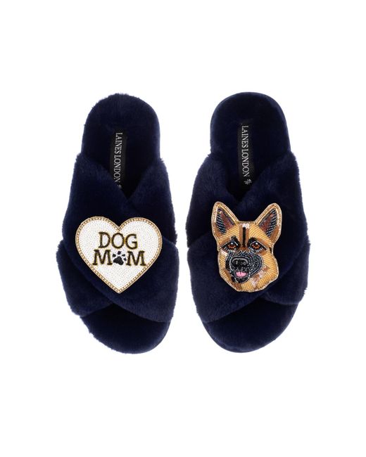 Laines London Blue Classic Laines Slippers With Roxy The German Shepherd & Dog Mum/Mom Brooches