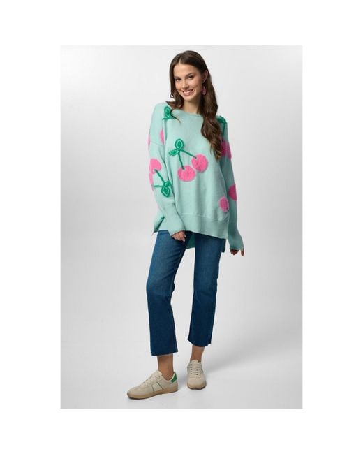 Saachi Blue Whimsical Heart Mint Sweater