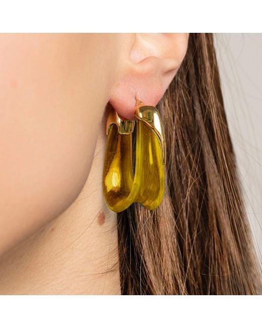 Gold & Honey Yellow Citrine Sculpted U Lucite Birthstone Hoop Earrings