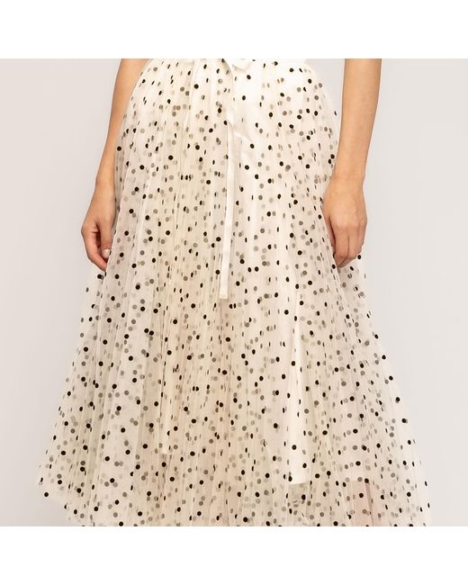 Tantra Spain Sl Natural Neutrals Polka-Dot Tulle Midi Skirt, A-Line Cut, Elastic Waistband With A Bow Ecru