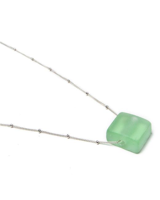 Smart Glass Jewelry Metallic Neutrals Recycled Glass Cube Necklace Sterling Antique Clear