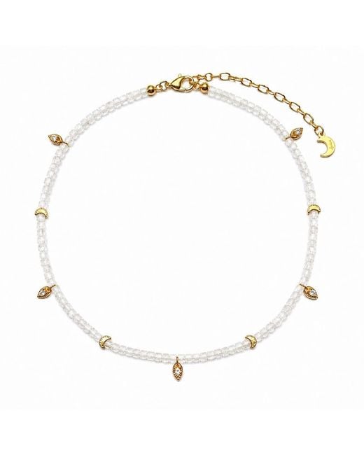 Aurozia White Lotus Within Vermeil Starlit Moon Phantom Quartz Choker Necklace & Bracelet