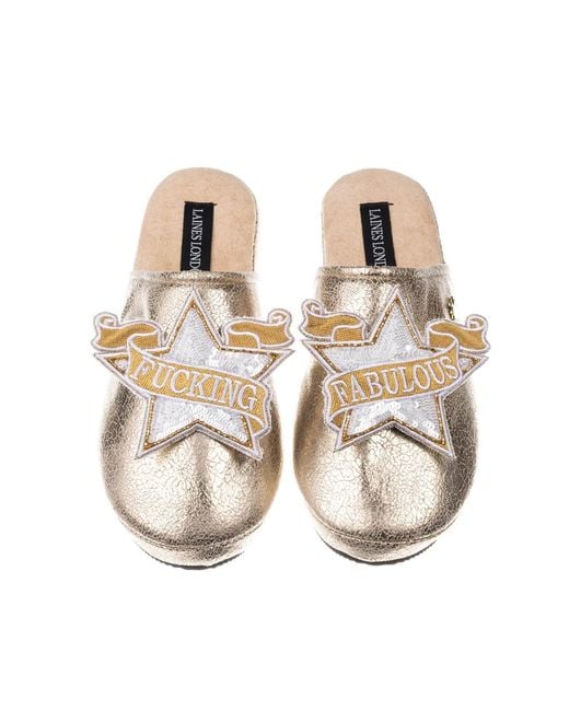 Laines London Metallic Softie Slippers With Fucking Fabulous Brooches