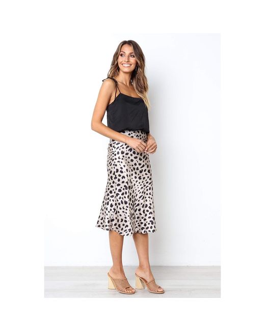 Urban Touch Brown Satin Animal Leopard Print Midi Slip Skirt