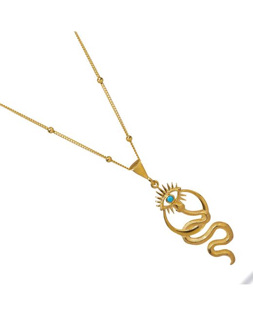 Ebru Jewelry Metallic Spiritual Snake & Evil Eye Design Unique Necklace