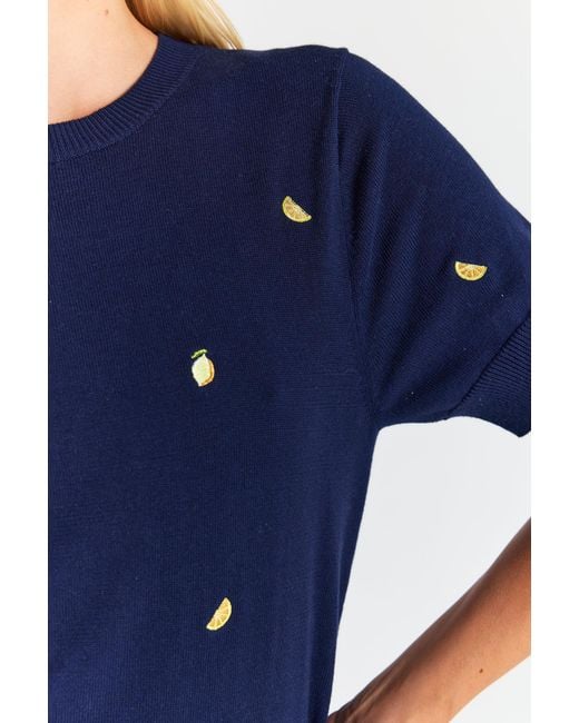 Brodie Cashmere Blue Lemon Ditsy Embroidery Tee