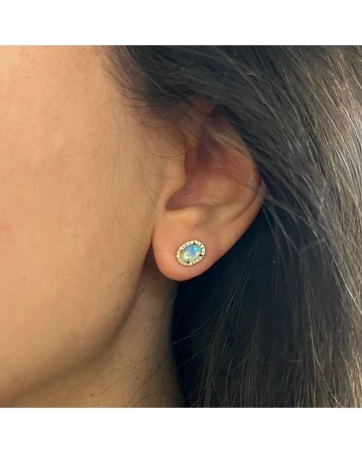 KAMARIA Blue Ethiopian Opal Oval Diamond Stud Earrings