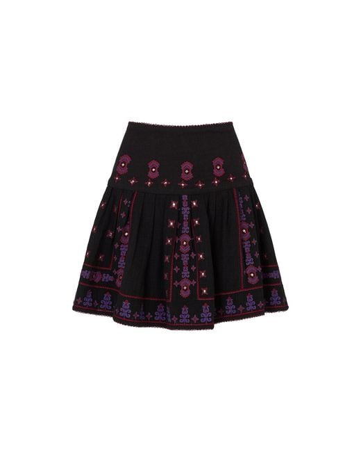 Raffya Black Issabel All Over Embroidered Mini Skirt