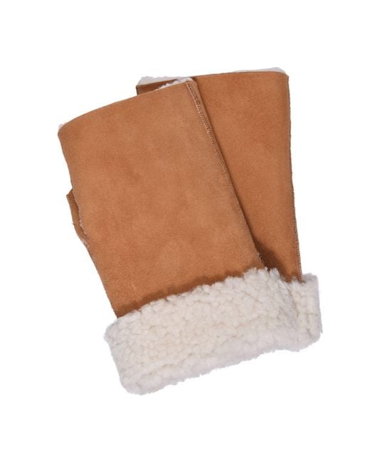Owen Barry Brown Neutrals Tube Mittens Sheepskin Brandy Cream