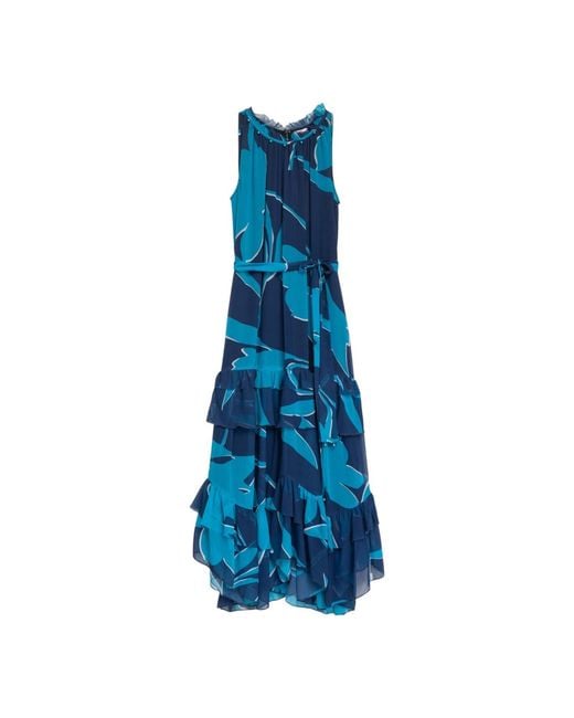 Niza Blue Long Printed Straight-Cut Trousers