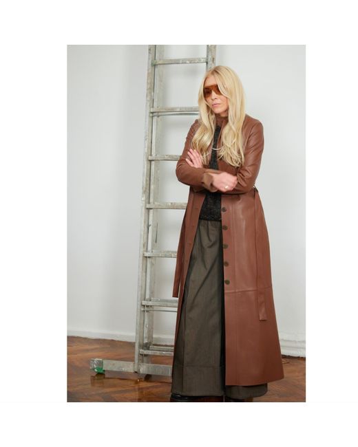 Julia Allert Brown Long Button-Up Eco-Leather Trench