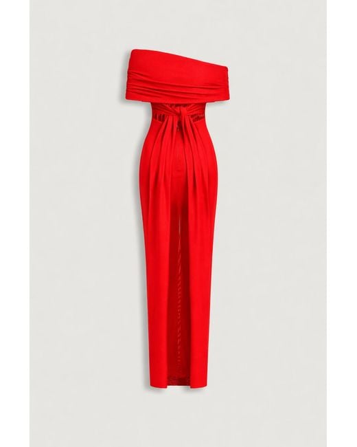 Nocturne Red Asymmetric Strapless Maxi Dress