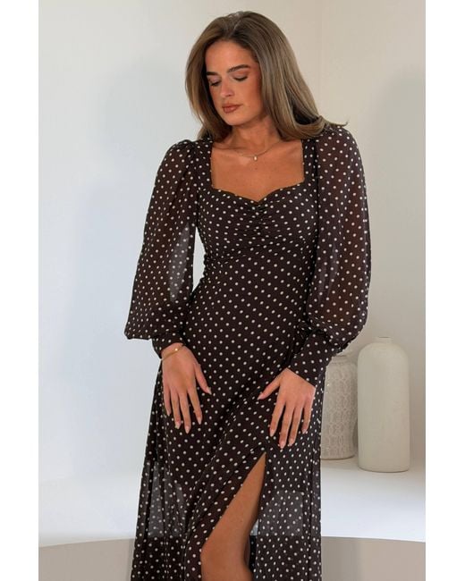 Girl In Mind Black Polka Dot Sweetheart Long Sleeve Midi Dress