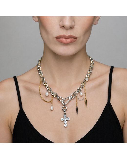 Kirei Metallic Divine Disorder Necklace – Cross With Intertwined Chains
