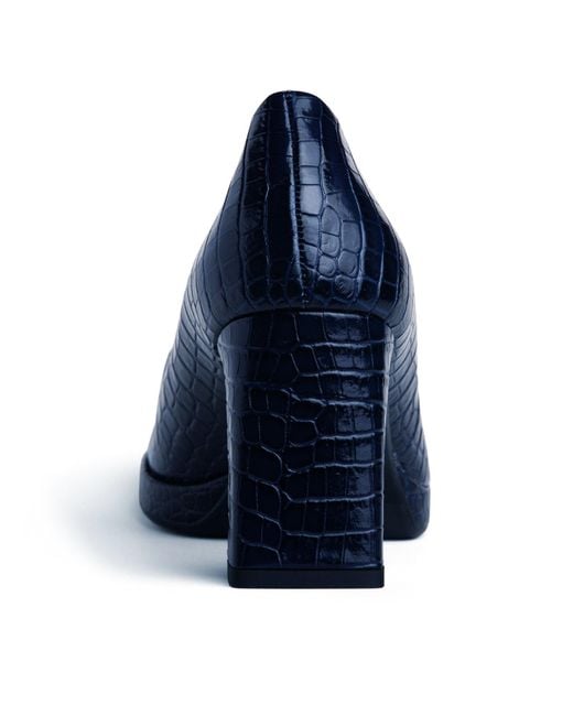 Beautiisoles by Robyn Shreiber Made in Italy Blue Cristina Embossed Leather Platform Work Evening Pump