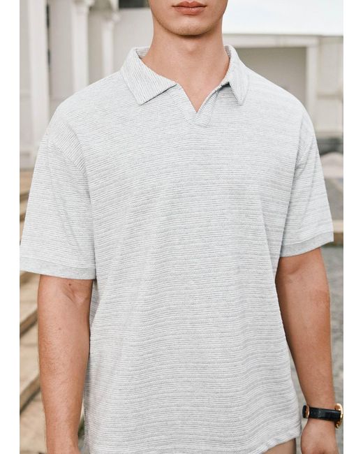 Vayla White Open Collar Fine Knit Polo Shirt for men