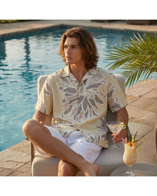 ORIGIN OF HEARTS White Neutrals Nihau Cotton Voile Resort Shirt for men