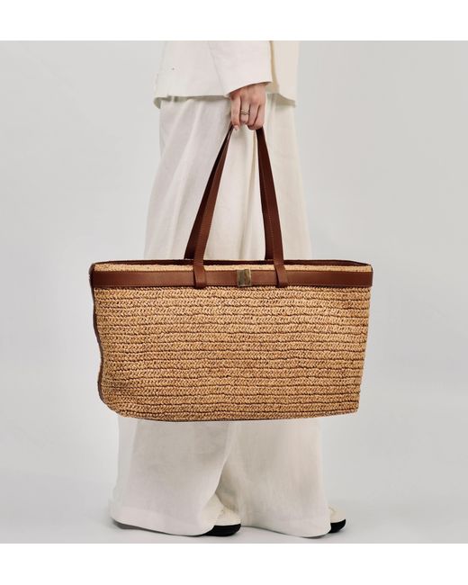 Apatchy London Natural The Esme Raffia Tote Bag With Tan Leather Trim