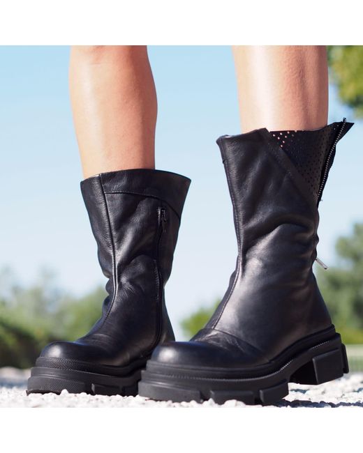 Adrenaline Fashion Blue Leather Perforated Ankle Boots – Handmade Designer Shoes, Chunky Sole, Modern Edgy Style