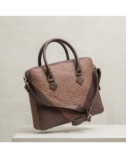 Sibylla Delphica Brown Ostrich Leather Laptop Tote