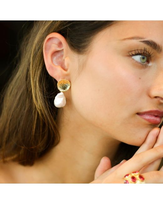Kybele Studio Metallic Baroque Pearl Drop Earrings