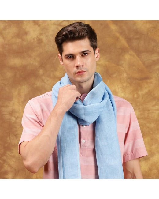 Heritagemoda Blue Handmade Powder Linen Scarf for men