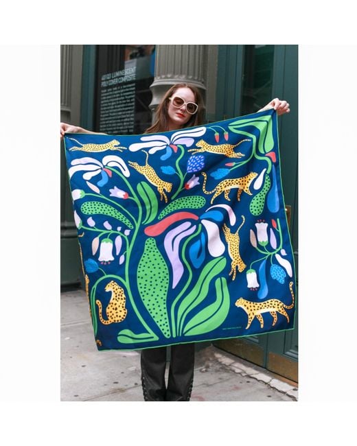 Jessie Zhao New York Green Double Sided Silk Scarf Of Jungle Night