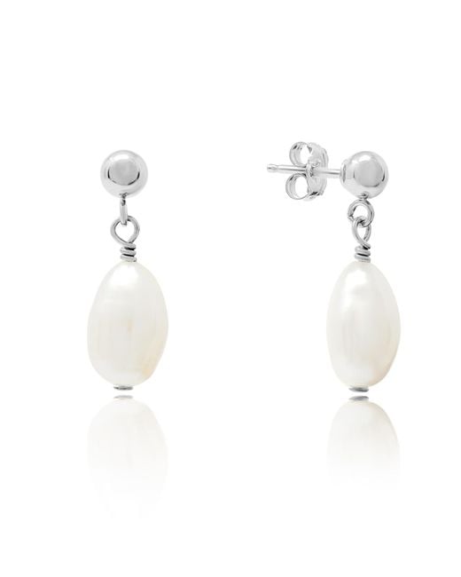 Kiri & Belle White Elodie Baroque Pearl Ball Stud Drop Sterling Earrings