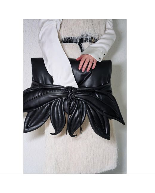 Julia Allert Black Petal Faux Leather Evening Clutch Bag