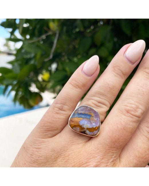 Glamrocks Jewelry Blue Australian Boulder Opal Ring