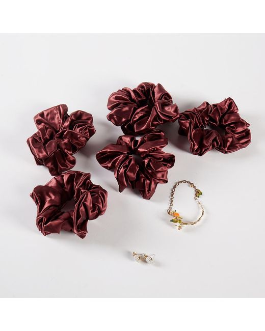 Soft Strokes Silk Red Pure Mulberry Silk French Scrunchie Set Of Five
