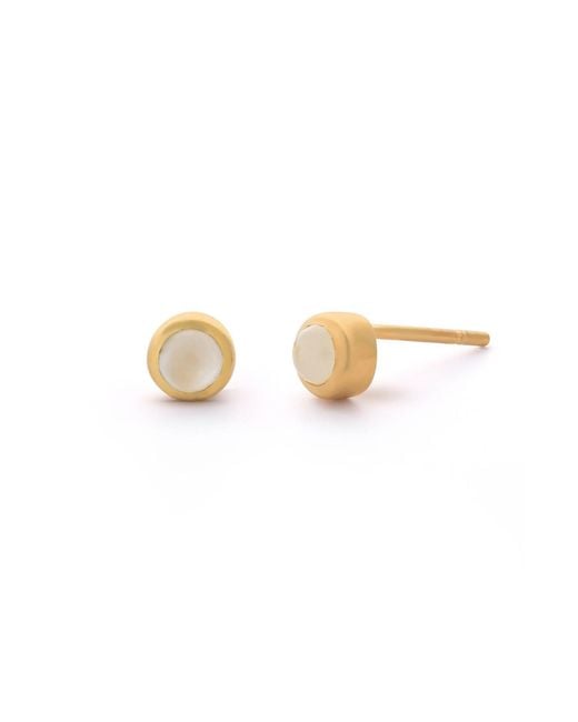 Nellou Jewellery Metallic Mini Gem Dot June Birthstone Earrings Moonstone Plated Sterling