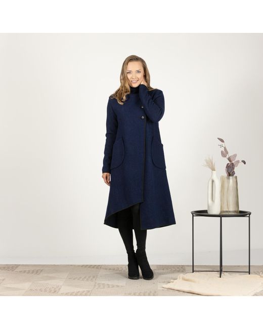 Nikka Place Blue Boiled Wool Winter Cardigan Coat With Buttons And Pockets