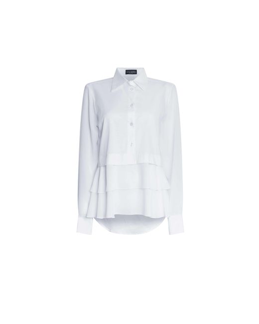 James Lakeland White Sheer Sleeve Ruffle Shirt