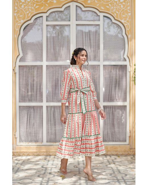 Echo of Pink Pink Midi Dress Block Print Dress Maple Dress