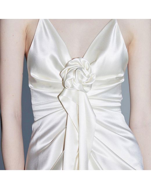 Belsize25 White Rosa Series – Acetate Draped Dress With Handmade Rose Detail