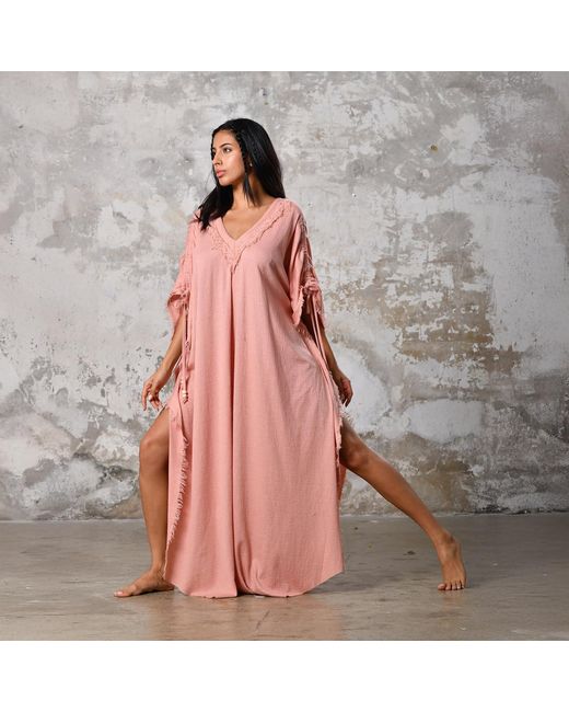 Zhenabia Pink Boho Kaftan Summer Maxi Dress