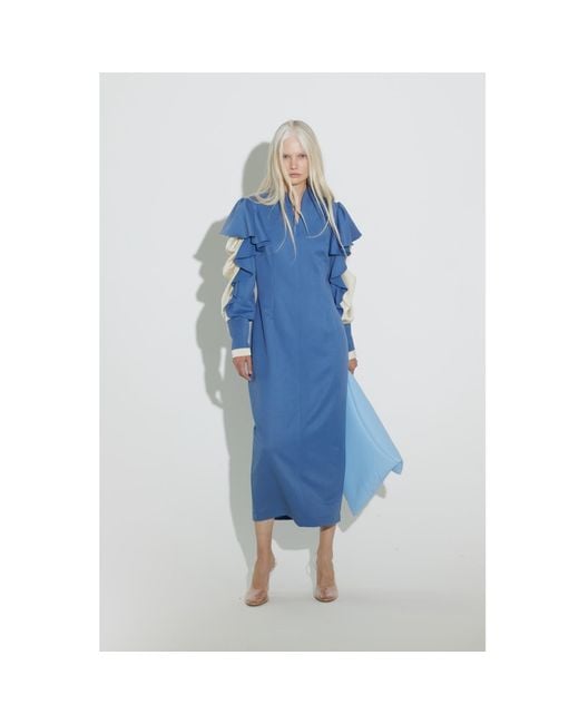 Julia Allert Blue Occasion Midi Dress With Ruffled Sleeves