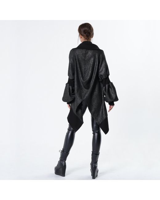 Metamorph Black Extravagant Asymmetrical Metallic Cardigan