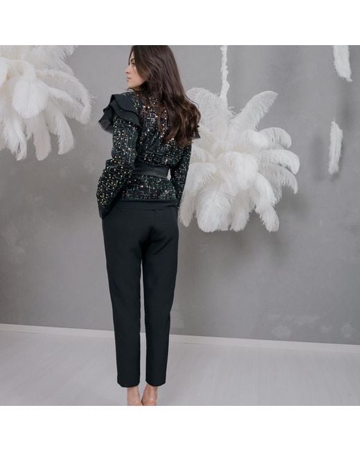 concept A trois Black Sequin Jacket With Satin Taffeta Cord And Veil Details