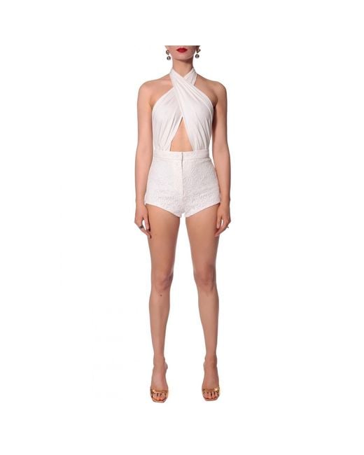 AGGI by HALEWSKI White Cori Off Floral Pattern Lace Micro Shorts