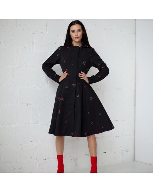 RainSisters Black Waterproof Coat With Strawberry Print: Wild Strawberry
