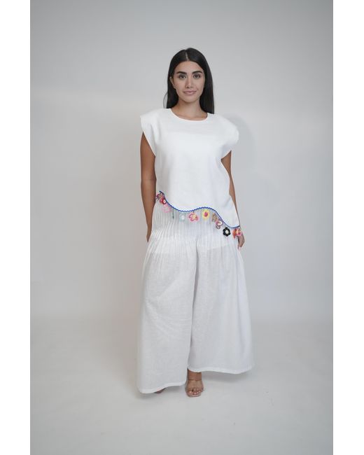 Muda Clothing Fz Llc White Fiji Summer Sleeveless Linen Top