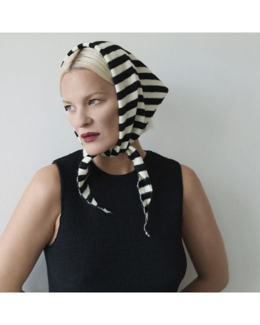 London Atelier Byproduct Black Striped Wool Small Triangle Knitted Scarf