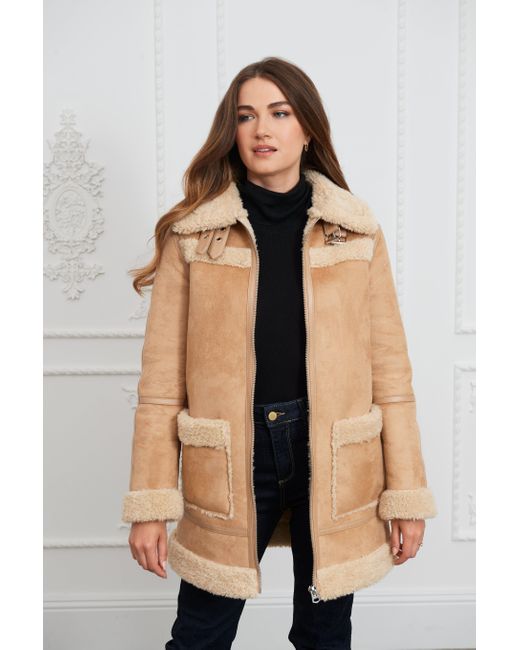 ISSY LONDON Natural Neutrals Farah Faux Shearling Coat Camel