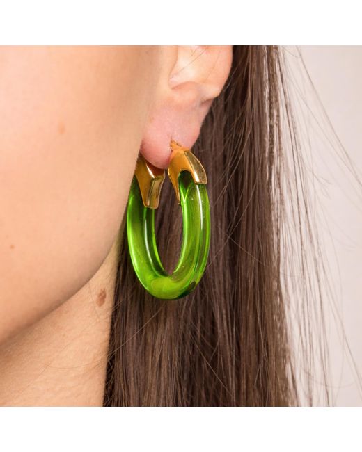 Gold & Honey Multicolor Peridot Carved Oval Lucite Birthstone Hoop Earrings